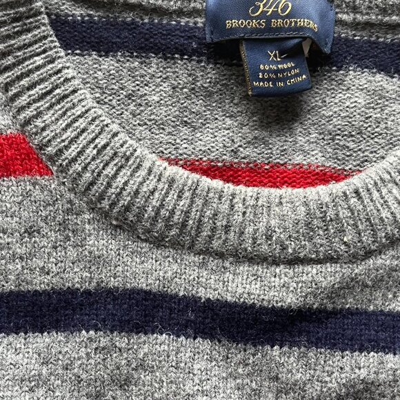 Grey Blue And Red Striped 346 Brooks Brothers Men's XL sweater - Picture 3 of 7